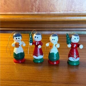 Vintage 4 Girls Sisters Friends Painted Wooden Christmas Ornaments 2"H